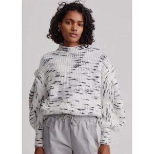 Varley Belgrave Knit Sweater Funnel Neck Dramatic Sleeve Black/White